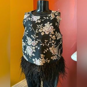 NWT Kate Spade Embroidered Sleeveless Blouse with Feather Detail